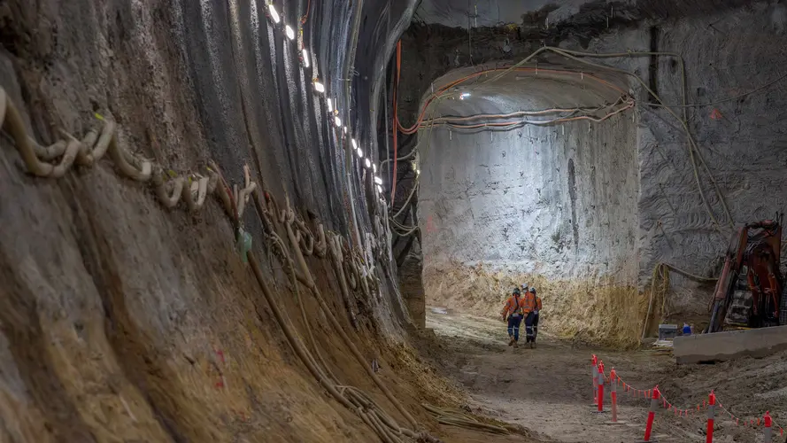Two workers inside Hunter Street cavern