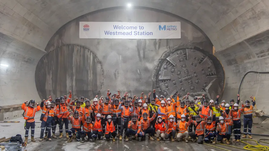 Tunnel boring machine breakthrough at Westmead Station