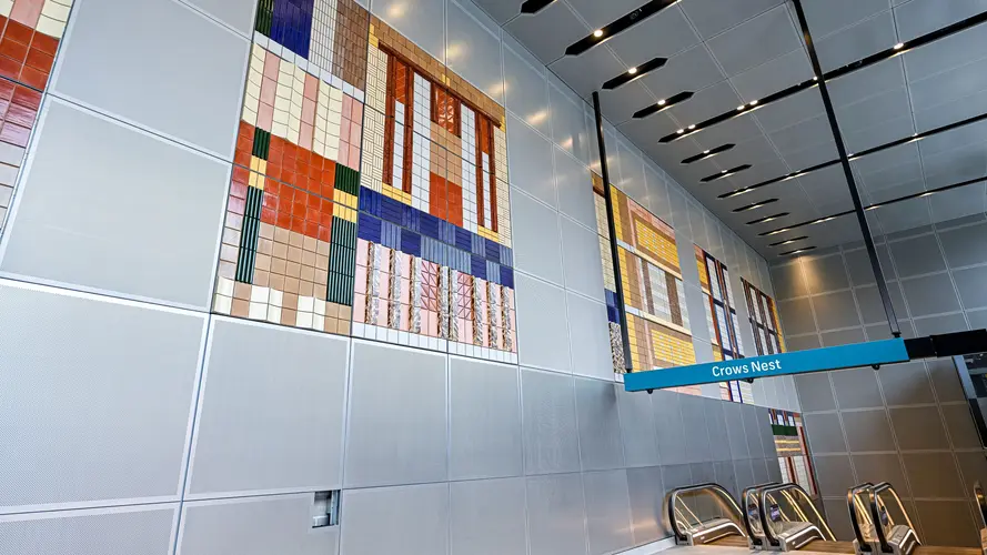 Crows Nest Station entrance artwork wall