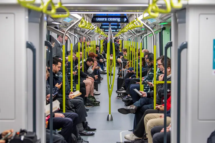 Passengers inside a Sydney Metro train 