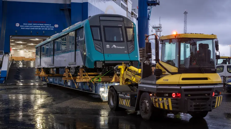 Sydney Metro - Western Sydney Airport train being taken off of a ship