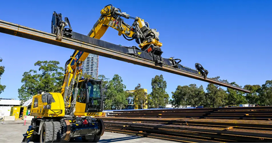 Machinery moving rail steel at Sydney Olympic Park